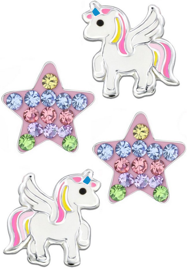 Limana Ohrstecker-Set Kinder Mädchen Ohrringe echt 925 Sterling Silber Pferde Sterne Einhorn, Zirkonia Kristalle von Limana