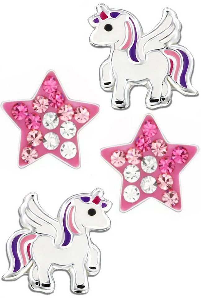 Limana Ohrstecker-Set Kinder Mädchen Ohrringe echt 925 Sterling Silber Pferde Sterne Einhorn, Zirkonia Kristalle von Limana