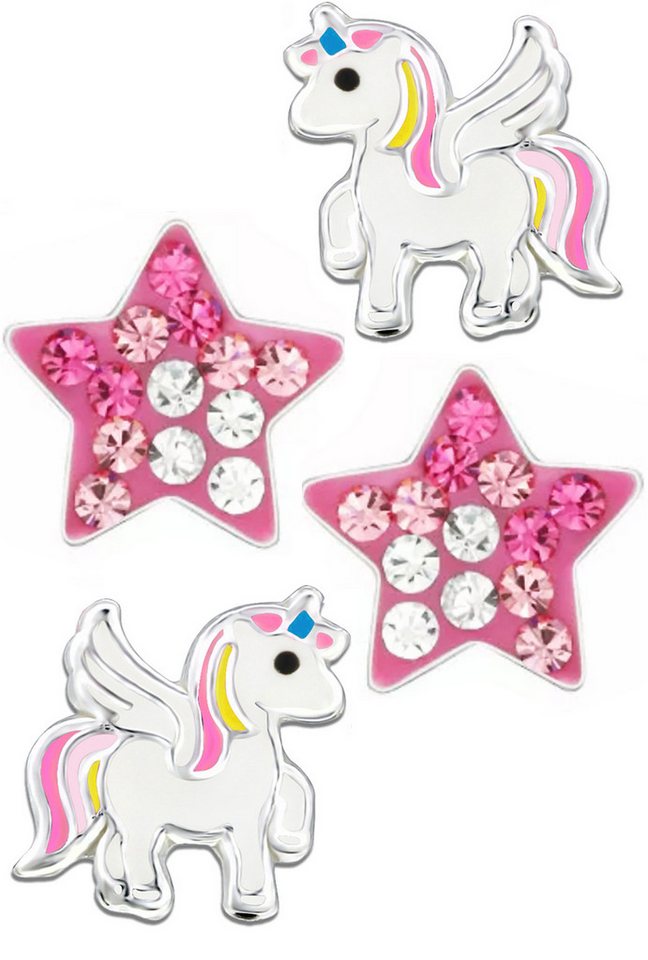 Limana Ohrstecker-Set Kinder Mädchen Ohrringe echt 925 Sterling Silber Pferde Sterne Einhorn, Zirkonia Kristalle von Limana