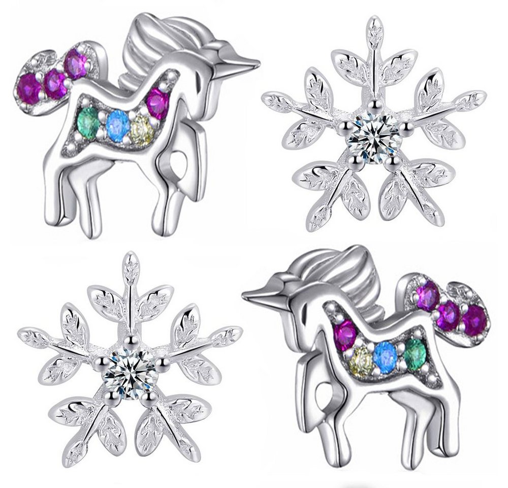 Limana Ohrstecker-Set Kinder Ohrringe 925 Sterling Silber Einhorn Pferde Stern Schneeflocke, Mädchen Kinderohrringe Geschenk Geschenkidee von Limana