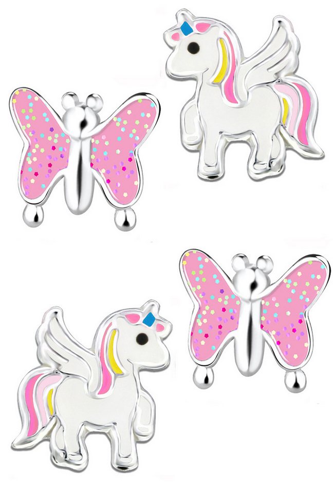 Limana Ohrstecker-Set Mädchen Kinder Ohrringe echt 925 Sterling Silber Einhorn Pferde Schmetterling, Glitzer von Limana