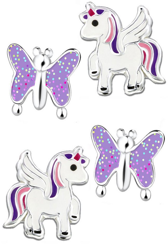 Limana Ohrstecker-Set Mädchen Kinder Ohrringe echt 925 Sterling Silber Einhorn Pferde Schmetterling, Glitzer von Limana