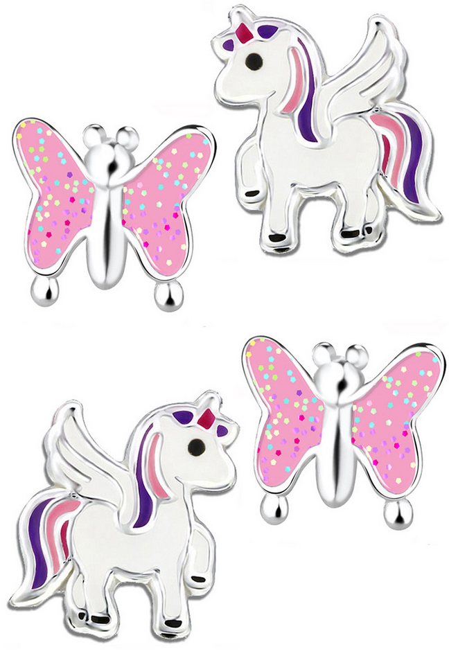 Limana Ohrstecker-Set Mädchen Kinder Ohrringe echt 925 Sterling Silber Einhorn Pferde Schmetterling, Glitzer von Limana