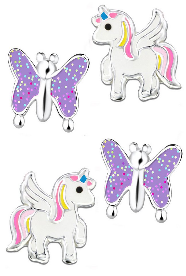 Limana Ohrstecker-Set Mädchen Kinder Ohrringe echt 925 Sterling Silber Einhorn Pferde Schmetterling, Glitzer von Limana