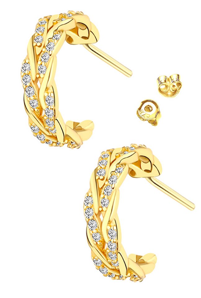 Limana Paar Creolen Halbcreolen 925 Silber gold Frauen Damen runde Ohrringe Schmuck (inkl. Schmuckbox), Weihnachten Geburtstag Geschenk für Ehefrau Freundin Tante Oma von Limana