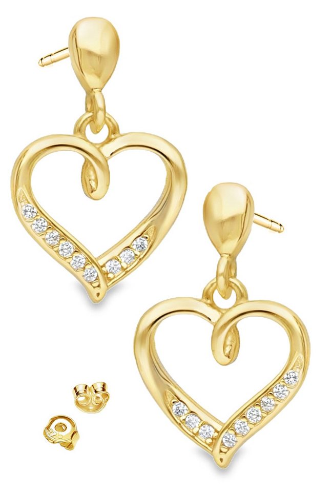Limana Paar Ohrhänger 925 Silber Herz Gold vergoldet Frauen Damen Ohrstecker Herzohrringe (Ohrringe, inkl. Schmuckbox mit Gravur "Für Dich", Liebe Weihnachtsgeschenk), Geschenk Set Valentinstag Jahrestag Weihnachten Geburtstag Muttertag von Limana