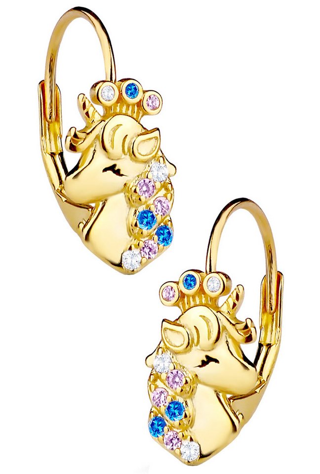 Limana Paar Ohrhänger Ohrringe 925 Silber 18k vergoldet Einhorn Pferde Mädchen Damen Kinder (inkl. Schmuckbox), Geschenk Idee zu Ostern Weihnachten Geburtstag Nikolaus Einschulung von Limana