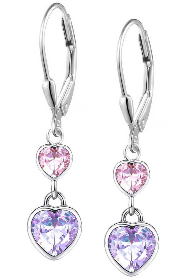 Limana Paar Ohrhänger 925 Silber Herz hängende Brisur Ohrringe für Kinder Mädchen rosa lila (Geschenk Weihnachten Geburtstag Nikolaus Ostern Weihnachtsgeschenk), Kinderohrringe Mädchenohrringe Kinderschmuck Schmuck von Limana