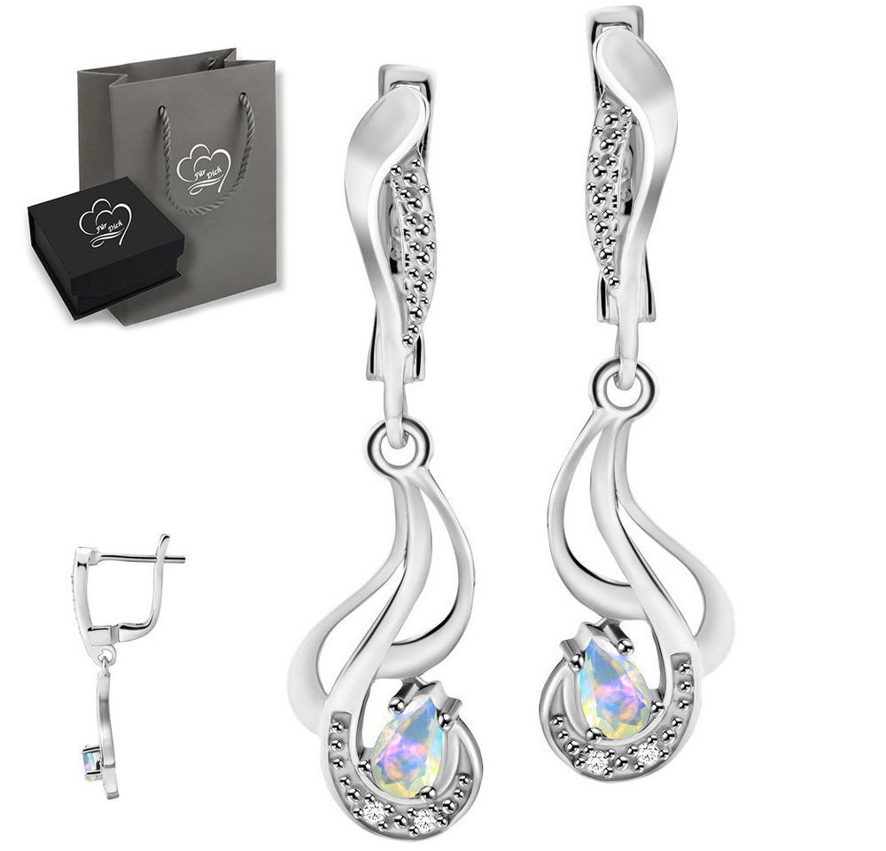 Limana Paar Ohrhänger echter äthiopischer Opal Edelstein Silber 925 hängende Ohrringe (inkl. Herz Geschenkdose und Tasche), Geschenkidee für Frauen Damen von Limana