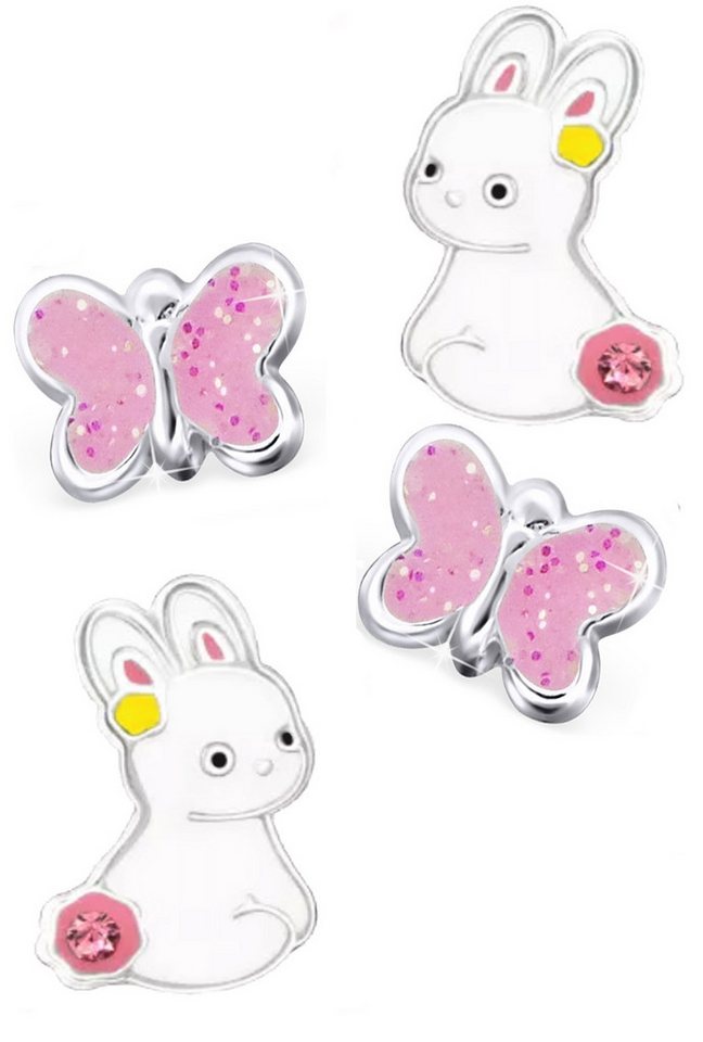 Limana Paar Ohrstecker Kinder Mädchen Ohrringe 925 Silber Ohrstecker Hase Schmetterling, Kinderschmuck Geschenk Geschenkidee von Limana