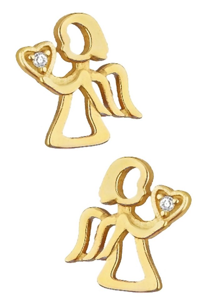 Limana Paar Ohrstecker 925 Silber Engel Herz 18k Gold vergoldet Kinder Mädchen Damen Ohrringe (Schmuck, inkl. Schmuckbox), Geschenk Ostern Weihnachten Geburtstag Einschulung Muttertag von Limana