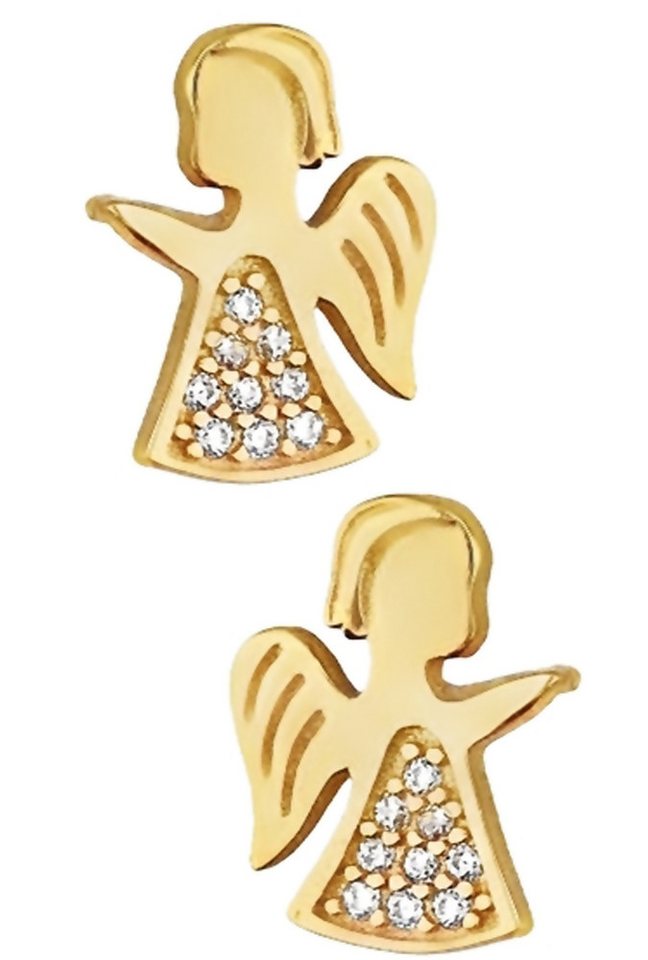 Limana Paar Ohrstecker 925 Silber Engel Herz 18k Gold vergoldet Kinder Mädchen Damen Ohrringe (inkl. Schmuckbox), Geschenk Ostern Weihnachten Geburtstag Einschulung Schulanfang von Limana
