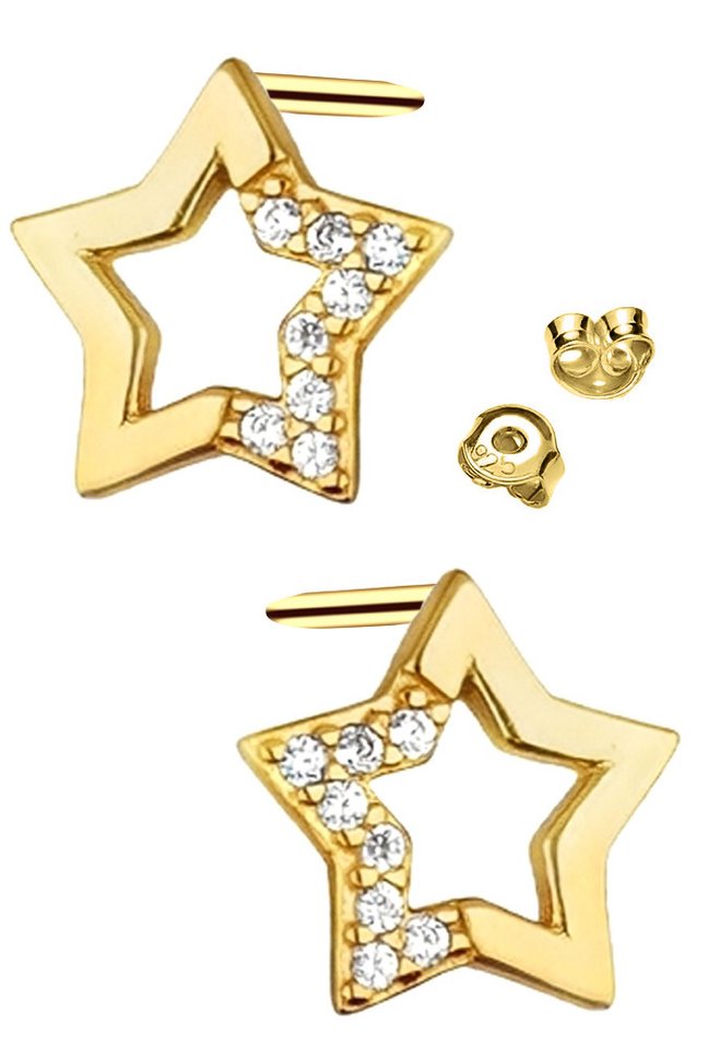 Limana Paar Ohrstecker 925 Silber Sterne 9mm gold Kinder Mädchen Frauen Damen Ohrringe (Weihnachtsgeschenk inkl. Schmuckdose Kinderschmuck), Geschenk Ostern Weihnachten Geburtstag Nikolaus Ostern von Limana