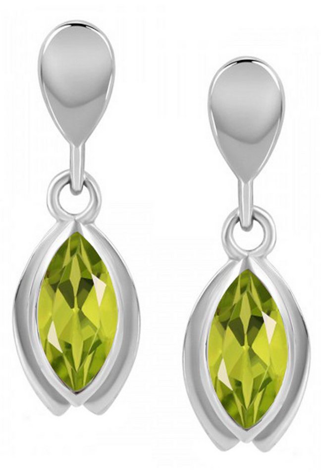 Limana Paar Ohrstecker echter Edelstein grüner Peridot 925 Silber Ohrringe für jeden Tag (inkl. Herz Gravurdose), Ohrhänger Schmuck Geschenk für Frauen Damen Ehefrau Freundin Mutter von Limana