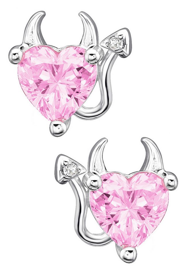 Limana Paar Ohrstecker rosa Herz kleine Teufel 925 Sterling Silber Ohrringe Kinderohrringe (inkl. Engel Gravur Dose), Kinderschmuck für jeden Tag Geschenk für Kinder Mädchen Kleinkinder von Limana