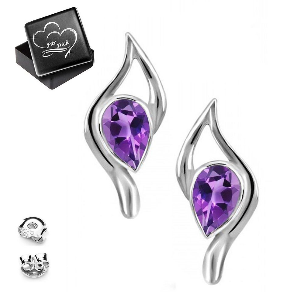 Limana Paar Ohrstecker Damen echte lila Amethyst Edelstein Ohrstecker 925 Sterling Silber (mit Herz Gravur Dose), Echtschmuck Frauen Geschenk Idee Geschenkidee Schmuck für jeden Tag von Limana