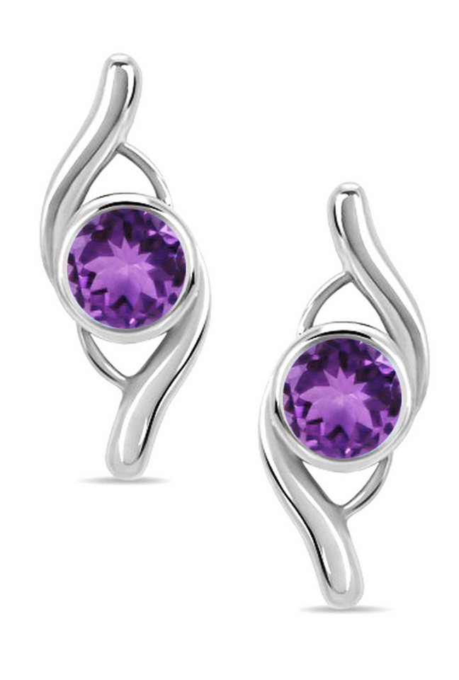 Limana Paar Ohrstecker echter Edelstein lila Amethyst 925 Silber Ohrringe für jeden Tag (mit Herz Gravur Dose), Schmuck Geschenk für Frauen Damen Ehefrau Freundin Mutter von Limana