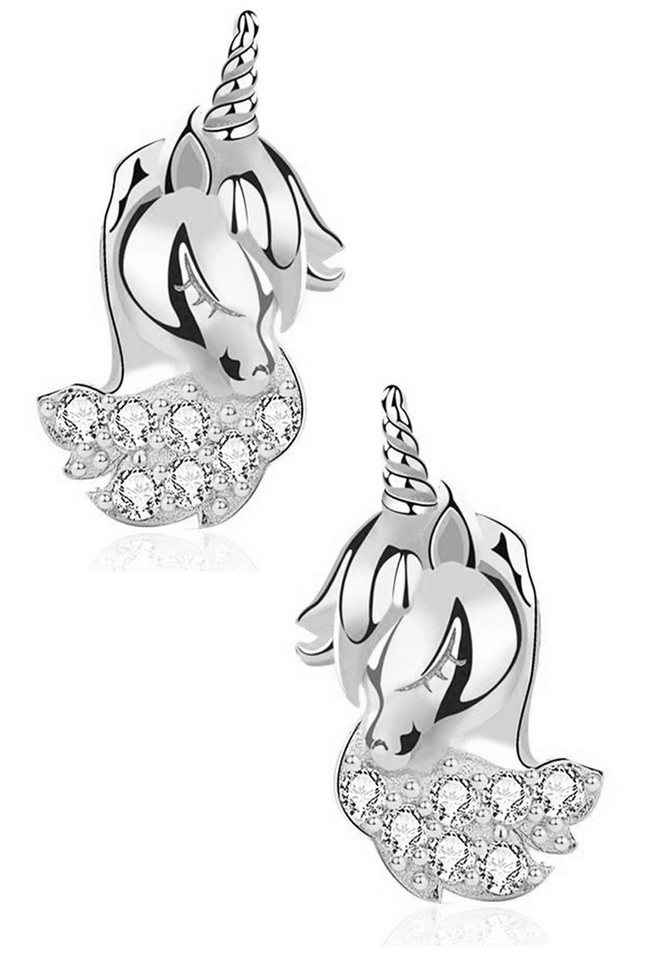 Limana Paar Ohrstecker Einhorn Pferde echt 925 Silber Gold Kinderohrringe Kinderschmuck (Geschenkset, inkl. Geschenkdose), Zirkonia Idee Geschenk für Kinder Mädchen von Limana