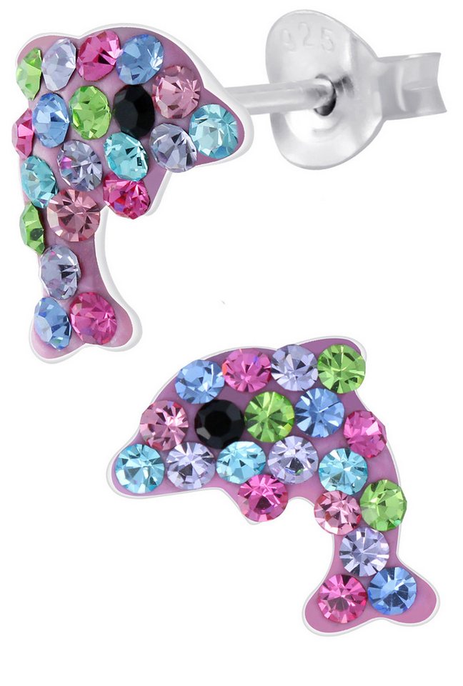 Limana Paar Ohrstecker Kinder Mädchen Ohrringe 925 Silber Delfin Delphin Kinderohrringe, Mädchenohrringe Kinderschmuck Mädchenschmuck Zirkonia von Limana