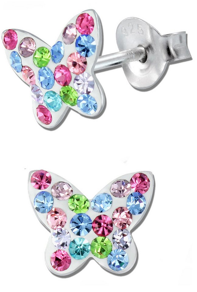 Limana Paar Ohrstecker Mädchen Damen Ohrringe 925 Silber Kinder Schmetterling, Zirkonia Kinderohrringe Kinderschmuck von Limana