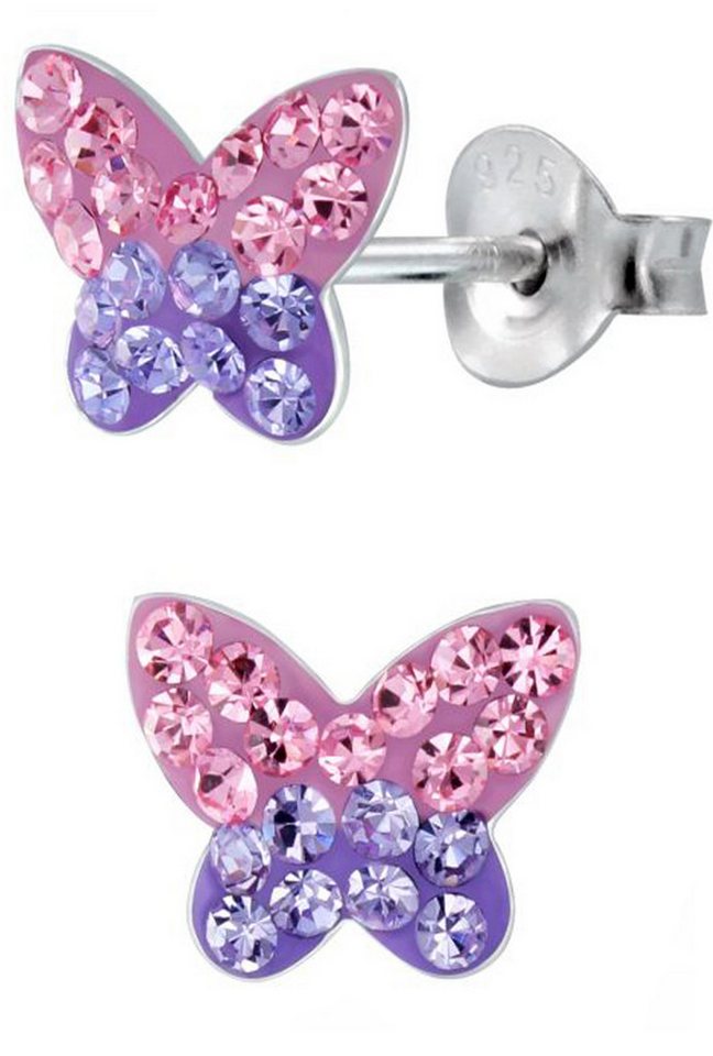 Limana Paar Ohrstecker Mädchen Damen Ohrringe echt 925 Sterling Silber Kinder Schmetterling, Silberschmuck, mit Zirkonia von Limana