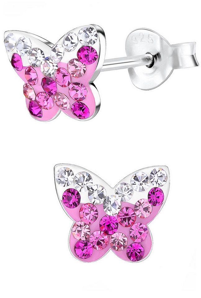 Limana Paar Ohrstecker Mädchen Damen Ohrringe 925 Silber Kinder Schmetterling, Zirkonia Kinderohrringe Kinderschmuck von Limana