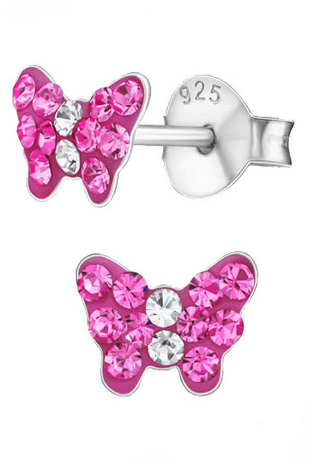 Limana Paar Ohrstecker Mädchen Damen Ohrringe echt 925 Sterling Silber Kinder Schmetterling, Silberschmuck, mit Zirkonia von Limana