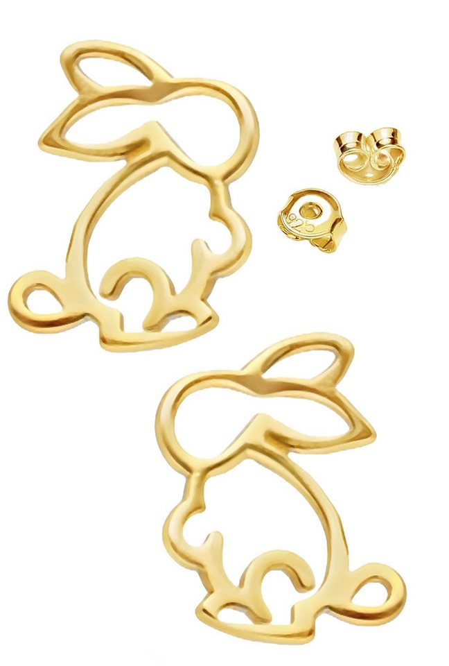 Limana Paar Ohrstecker Ohrringe 925 Silber 18k Gold vergoldet Hasen Mädchen Damen Kinder (inkl. Schmuckbox), Geschenk Ostern Weihnachten Geburtstag Einschulung Schulanfang von Limana