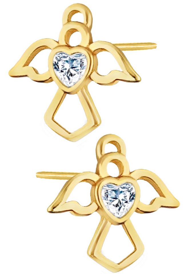 Limana Paar Ohrstecker Ohrringe 925 Silber Engel Herz 18k Gold vergoldet Kinder Mädchen Damen (inkl. Schmuckbox), Geschenk Ostern Weihnachten Geburtstag Einschulung Muttertag von Limana