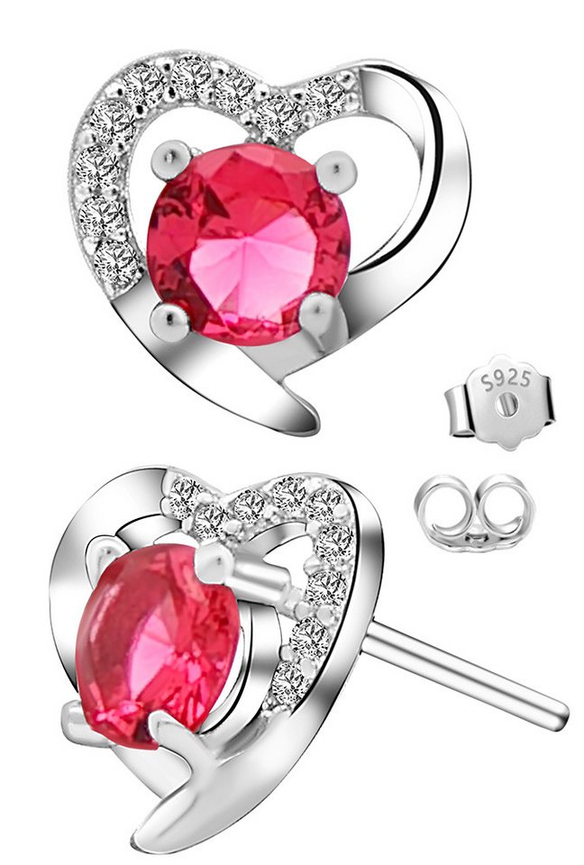 Limana Paar Ohrstecker Ohrringe 925 Silber Herz Schmuck für Damen Frauen rot (inkl. Schmuckbox Weihnachtsgeschenk Liebe), Geschenk Valentinstag Jahrestag Weihnachten Geburtstag Muttertag von Limana