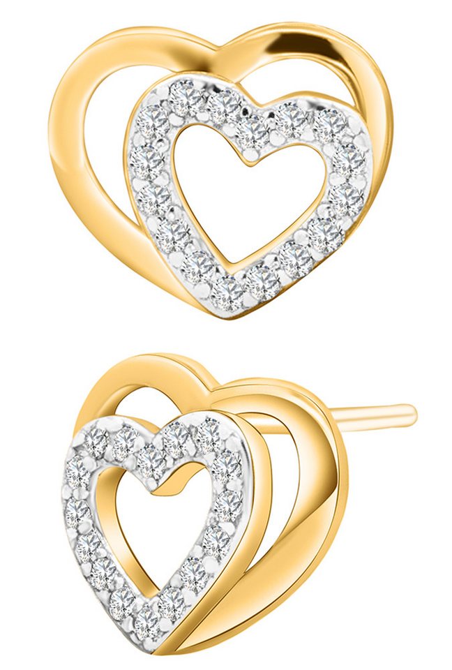 Limana Paar Ohrstecker Ohrringe 925 Silber Herz gold vergoldet für Frauen Damen Freundin (Weihnachtsgeschenk Liebe, Schmuck mit Box, Silberschmuck Herzohrringe), Geschenk Sie Valentinstag Jahrestag Weihnachten Geburtstag Muttertag von Limana