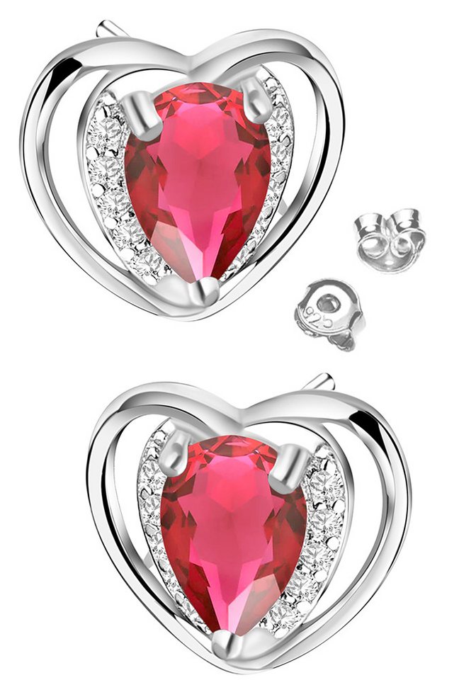 Limana Paar Ohrstecker Ohrringe 925 Silber Herz rot Schmuck für Damen Frauen Freundin (inkl. Schmuckbox), Geschenk Valentinstag Jahrestag Weihnachten Geburtstag Muttertag von Limana