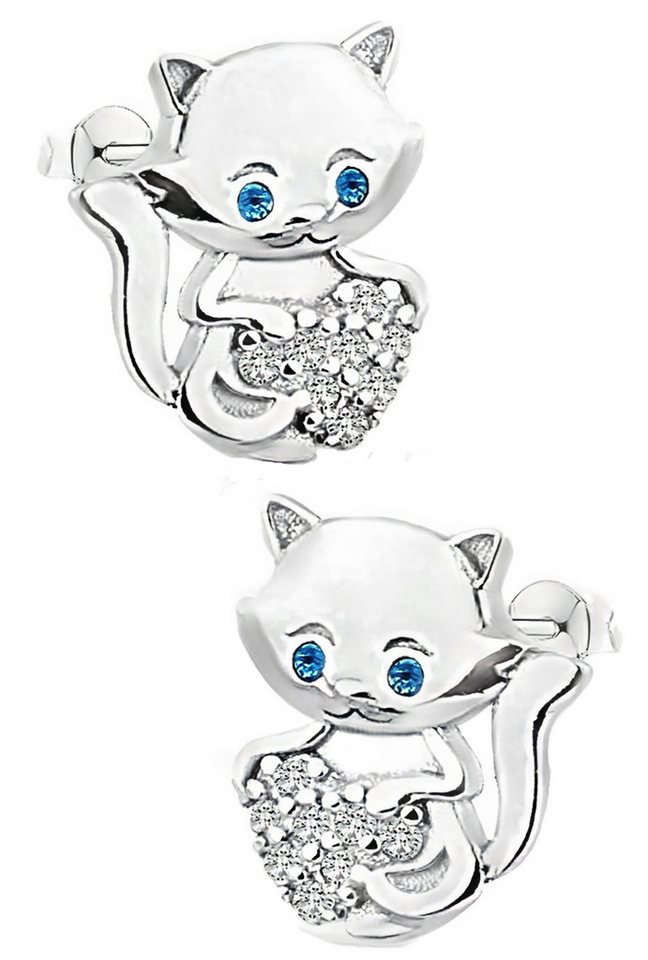 Limana Paar Ohrstecker Ohrringe 925 Silber Katze Herz Mädchen Damen Kinder Zirkonia Kristall (inkl. Schmuckbox), Geschenk Idee zu Ostern Weihnachten Geburtstag Nikolaus von Limana