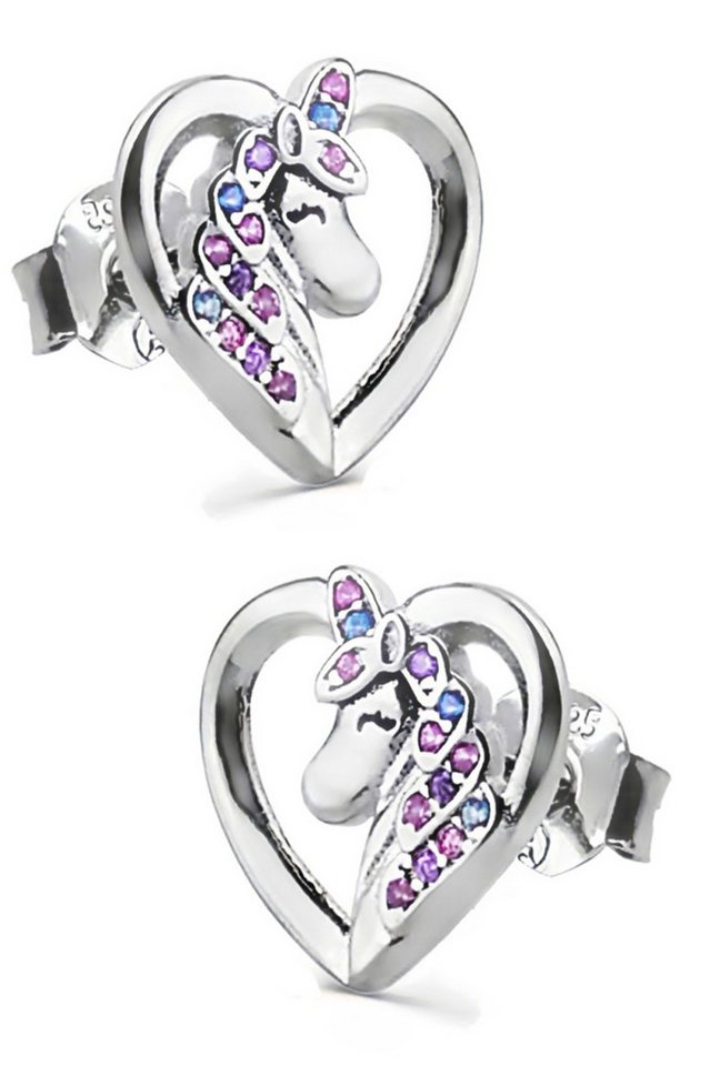 Limana Paar Ohrstecker Ohrringe 925 Sterling Silber Einhorn Pferde Herz Mädchen Damen Kinder (inkl. Schmuckbox), Geschenk Idee Ostern Weihnachten Geburtstag Nikolaus Schulanfang von Limana