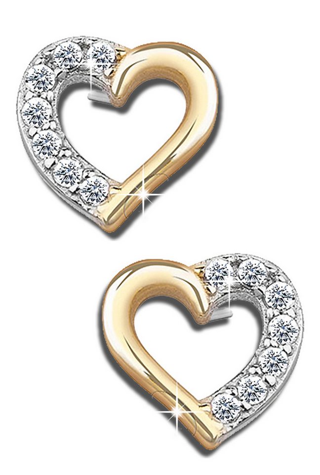 Limana Paar Ohrstecker 925 Sterling Silber Gold Herz 2 farbig Herzohrringe für jeden Tag (inkl. Geschenkdose mit Herz Gravur), Liebesgeschenk Liebe Geschenk für Frauen Damen Ehefrau Freundin Mutter von Limana