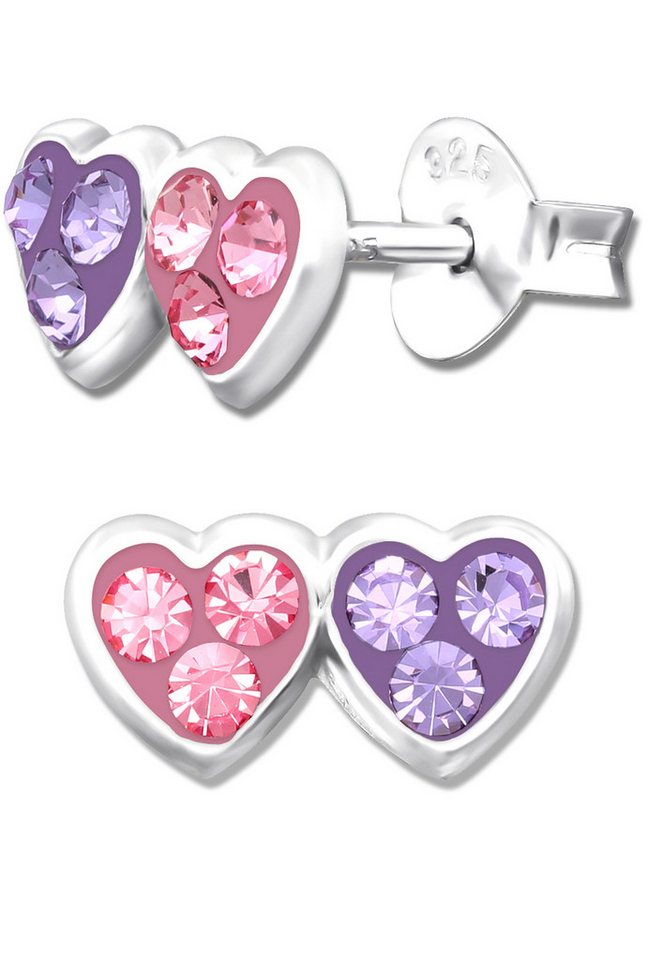 Limana Paar Ohrstecker echt 925 Sterling Silber Herzohrringe, Ohrringe mit Herz rosa lila Kinderohrringe Kinderschmuck von Limana