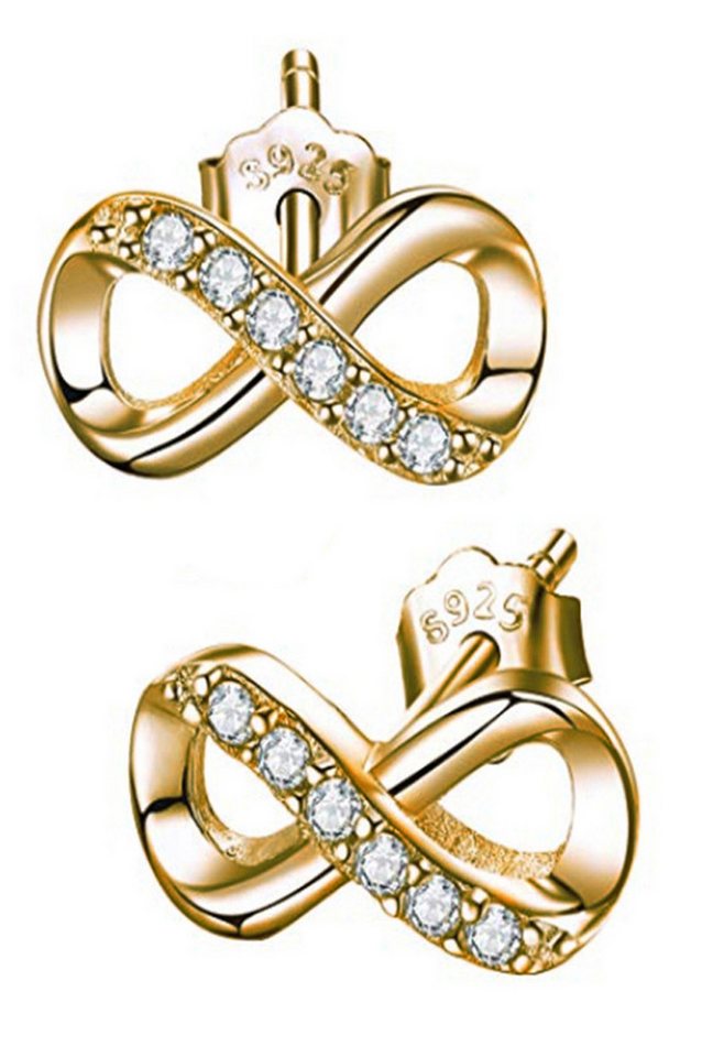 Limana Paar Ohrstecker 5x10mm kleine 925 Silber Unendlichkeit Infinity Ohrringe Zirkonia (inkl. Geschenkdose mit Herz Gravur), Liebesgeschenk Liebe Geschenk für Sie Frauen Damen Freundin Mutter Oma von Limana