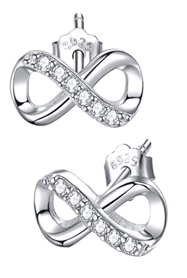Limana Paar Ohrstecker 5x10mm kleine 925 Silber Unendlichkeit Infinity Ohrringe Zirkonia (inkl. Geschenkdose mit Herz Gravur), Liebesgeschenk Liebe Geschenk für Sie Frauen Damen Freundin Mutter Oma von Limana