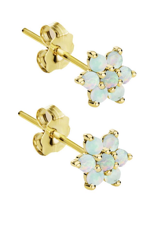 Limana Paar Ohrstecker echter Opal 925 Silber gold Blumen Ohrringe Echtschmuck für Damen (inkl. Geschenkdose, Damenohrringe Weihnachtsgeschenk Weihnachten), Edelstein Geschenk für Frauen Sie Ehefrau Freundin Mutter Oma von Limana