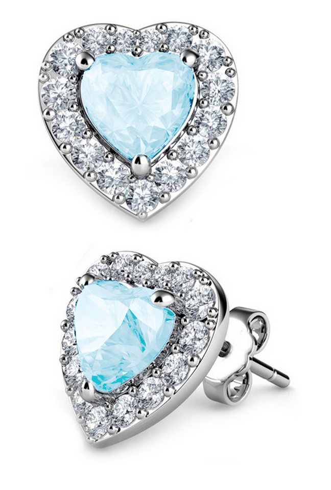 Limana Paar Ohrstecker echter weißer und blauer Topas Edelstein 925 Silber Herz Ohrringe (inkl. Geschenkdose- und Tasche Weihnachtsgeschenk Schmuck), Liebesgeschenk Liebe Geschenk für Sie Frauen Damen Freundin Mutter Oma von Limana