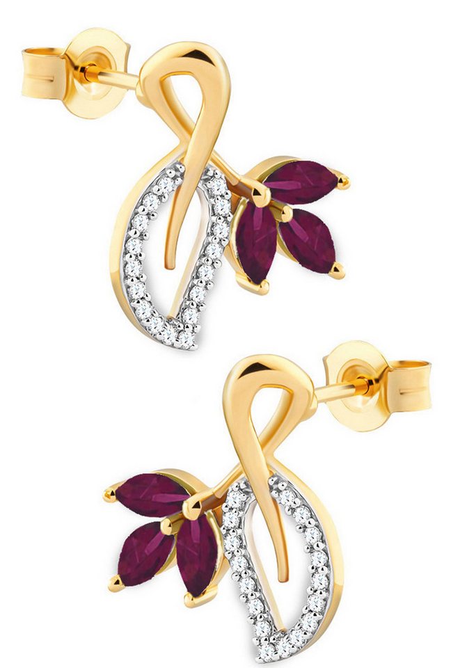 Limana Paar Ohrstecker echte Rhodolith Steine 925 Silber Damenohrringe Goldohrringe vergoldet (mit Geschenkdose und Tasche Edelstein Echtschmuck), Geschenkset Idee Geschenk für Sie Frauen Damen Freundin Mutter Oma von Limana