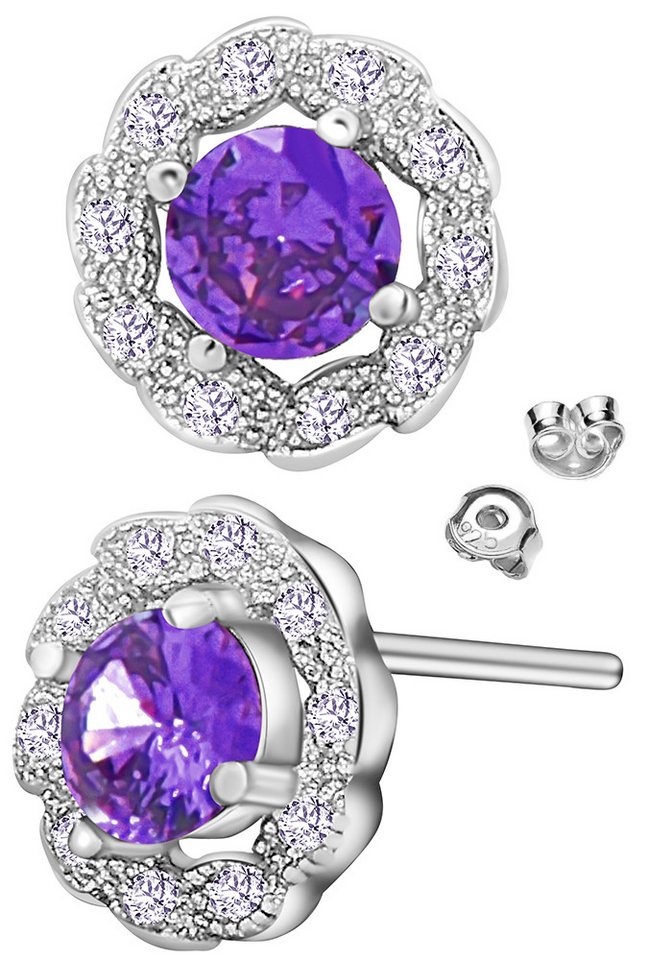 Limana Paar Ohrstecker runde 925 Silber 8mm rot lila Ohrringe Schmuck für Frauen Damen Mutter (Silberschmuck inkl. Dose), Weihnachten Geburtstag Muttertag Geschenk für Ehefrau Freundin Oma von Limana