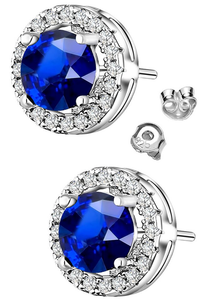 Limana Paar Ohrstecker runde 925 Silber kleine blaue Ohrringe Schmuck für Frauen Damen Mutter (Weihnachtsgeschenk, Silberschmuck inkl. Dose), Weihnachten Geburtstag Muttertag Geschenk für Ehefrau Freundin Oma von Limana