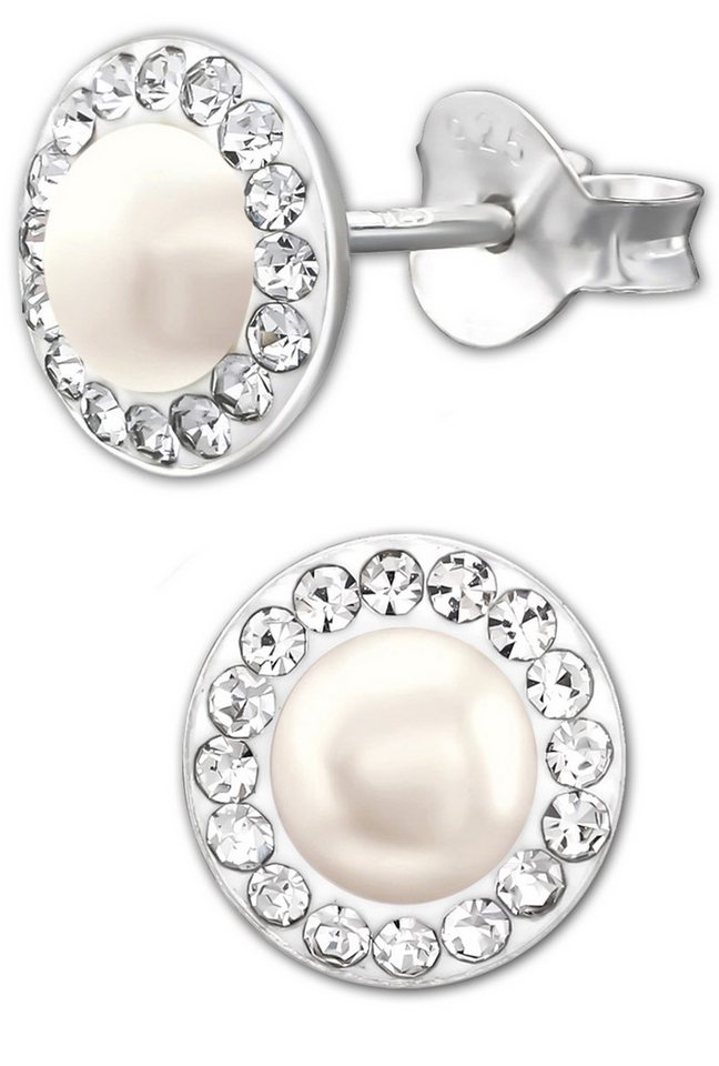 Limana Perlenohrringe Damen Ohrringe 925 Silber runde weiße Ohrstecker mit Perle 8mm, Damenschmuck kleine runde Damenohrringe mit Zirkonia für jeden Tag von Limana