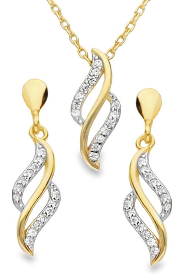 Limana Schmuckset 925 Silber Gold vergoldet Halskette Ohrringe Kette Ohrstecker Anhänger (inkl. Schmuckbox), Geschenkset Idee Geschenk für Sie Frauen Damen Freundin Mutter von Limana