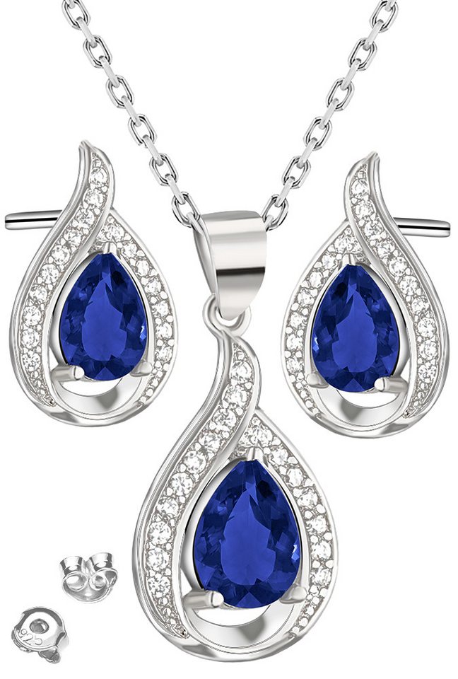 Limana Schmuckset 925 Silber blau Ohrstecker mit Halskette Anhänger Schmuck Damen Frauen (inkl. Schmuckbox), Ohrringe Geschenk Set Idee für Sie Ehefrau Partnerin Freundin Mutter von Limana