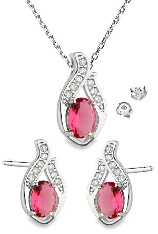Limana Schmuckset 925 Silber rot Kette mit Ohrringe Ohrstecker Halskette Anhänger Set (inkl. Schmuckbox mit Herz Gravur), Geschenkset Idee Geschenk für Sie Frauen Damen Freundin Mutter von Limana