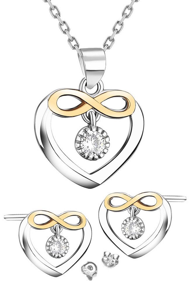 Limana Schmuckset Damen 925 Silber gold Set Herz Kette mit Ohrringe Ohrstecker Herzkette (Jahrestag Weihnachtsgeschenk Ehefrau, Schmuck Weihnachten Valentinstag Muttertag Geburtstag), Halskette Liebe Geschenkset Geschenk für Sie Frauen Freundin Mutter von Limana
