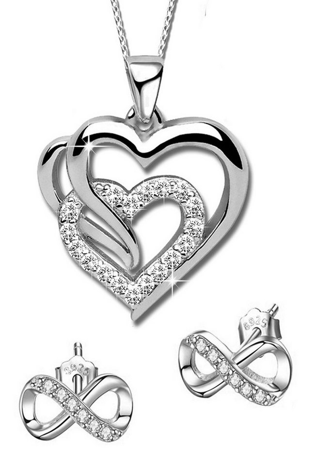 Limana Schmuckset für Damen 925 Silber Unendlichkeit Ohrringe mit Herz Kette (inkl. Geschenkdose Ohrstecker Herzkette Halskette), Liebesgeschenk Liebe Geschenk Set für Sie Frauen Freundin Mutter Oma von Limana