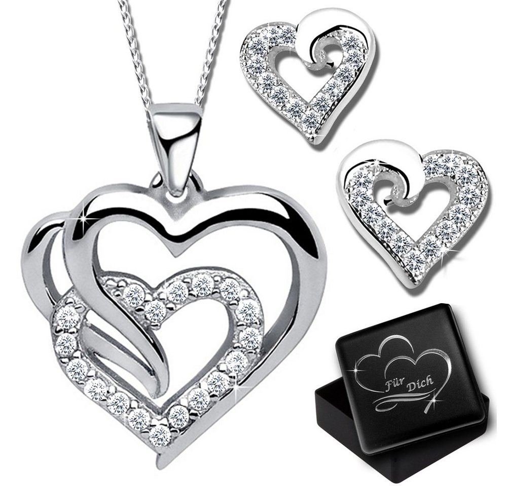 Limana Schmuckset Damen Herz-Kette mit Ohrringe Silber 925 Halskette Geschenk für Frauen (inkl. Herz Gravur Geschenkdose), Liebe Geschenkidee Halskette Ohrstecker Geschenkset Liebesgeschenk von Limana